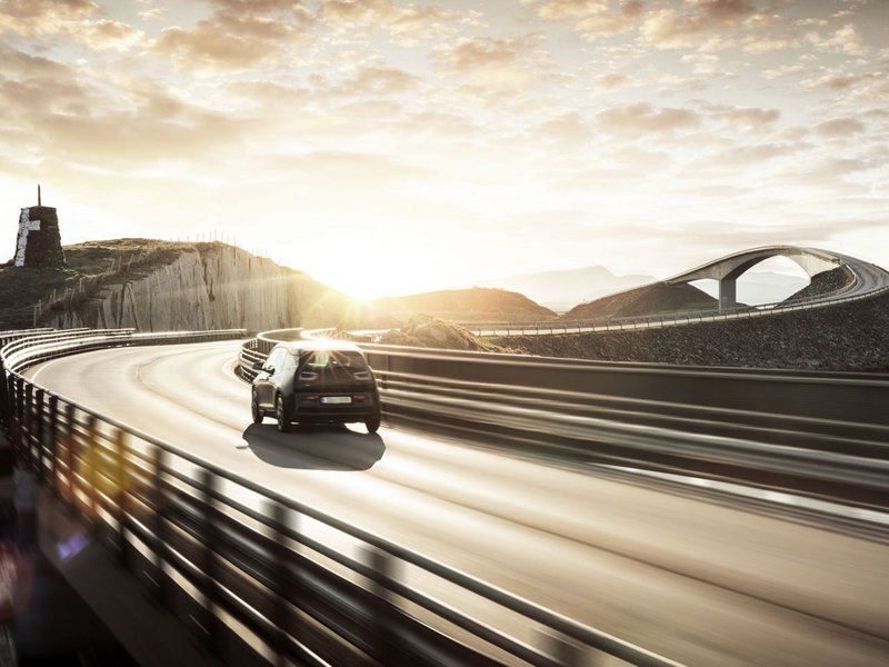 Eco-friendly electric car on the road