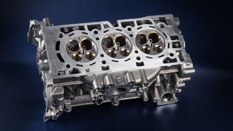 A cylinder head with an integrated exhaust manifold.